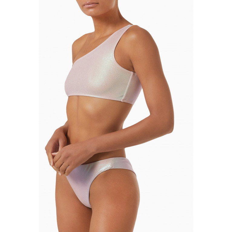 Frankies Bikinis - Barb Bikini Top in Iridescent Stretch Nylon Silver