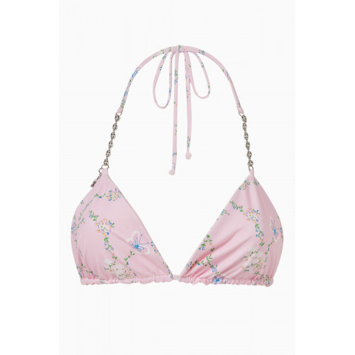 Frankies Bikinis - Tia Floral Chain Bikini Top in Stretch Nylon Pink