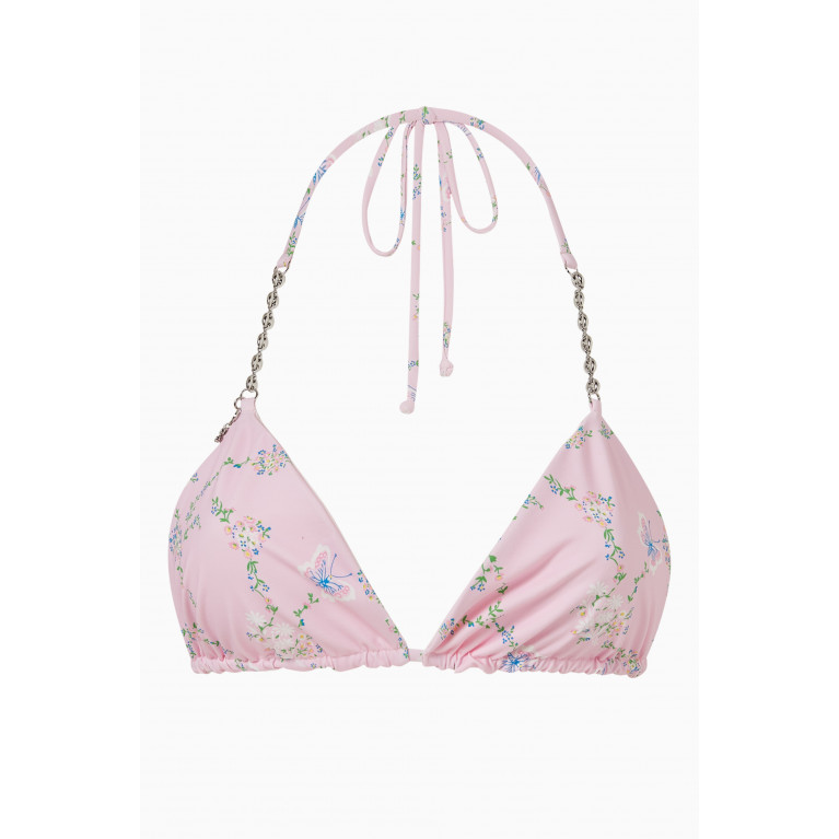 Frankies Bikinis - Tia Floral Chain Bikini Top in Stretch Nylon Pink