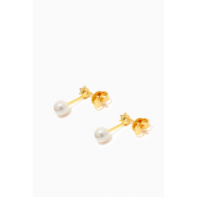 Tai Jewelry - CZ Freshwater Pearl Drop Earrings in Gold-plated Brass
