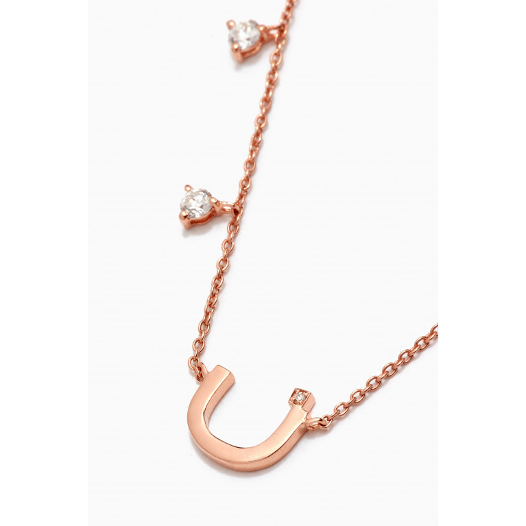 HIBA JABER - Diamond Droplets Initial Necklace - Letter "N" in 18kt Rose Gold