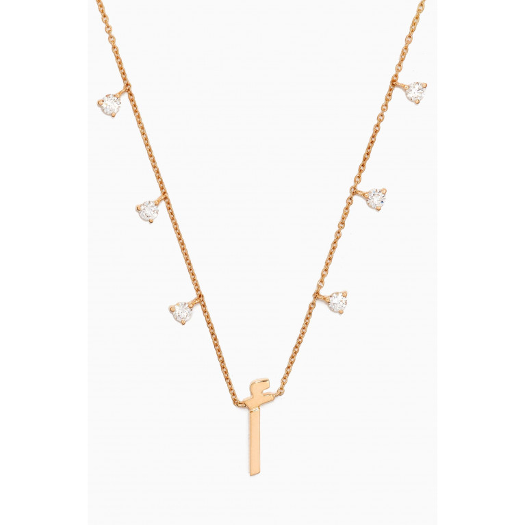 HIBA JABER - Diamond Droplets Initial Letter "A" Necklace in 18k Rose Gold