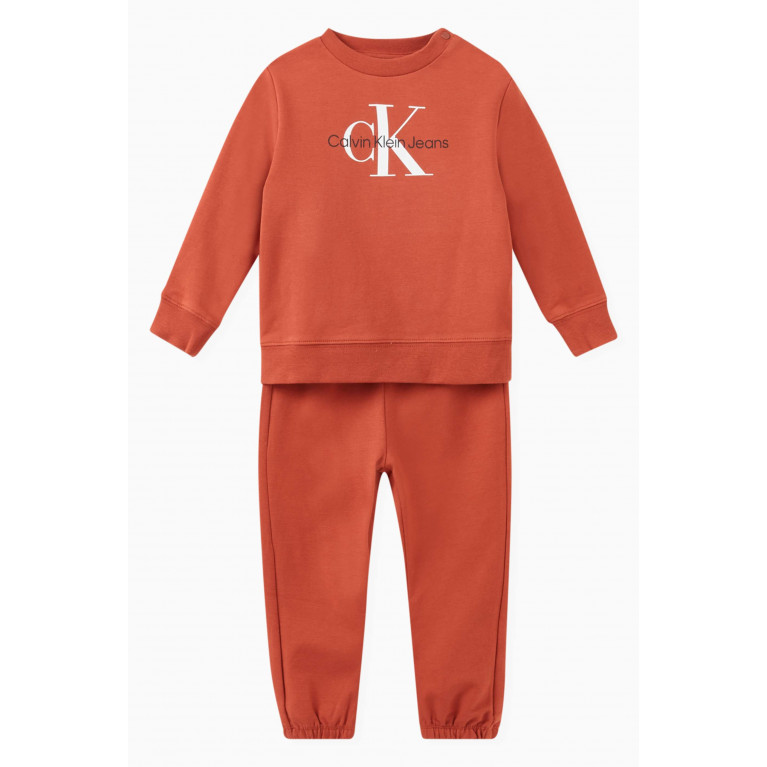 Calvin Klein - Logo Sweatshirt & Pants Set in Organic Cotton Terry Brown