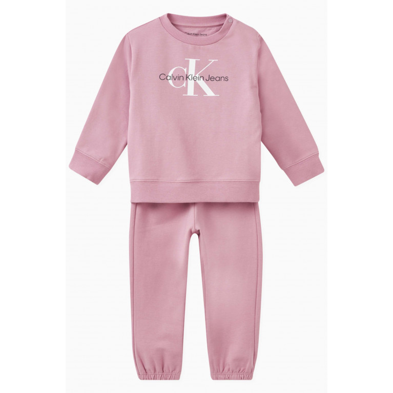 Calvin Klein - Logo Sweatshirt & Pants Set in Organic Cotton Terry Pink