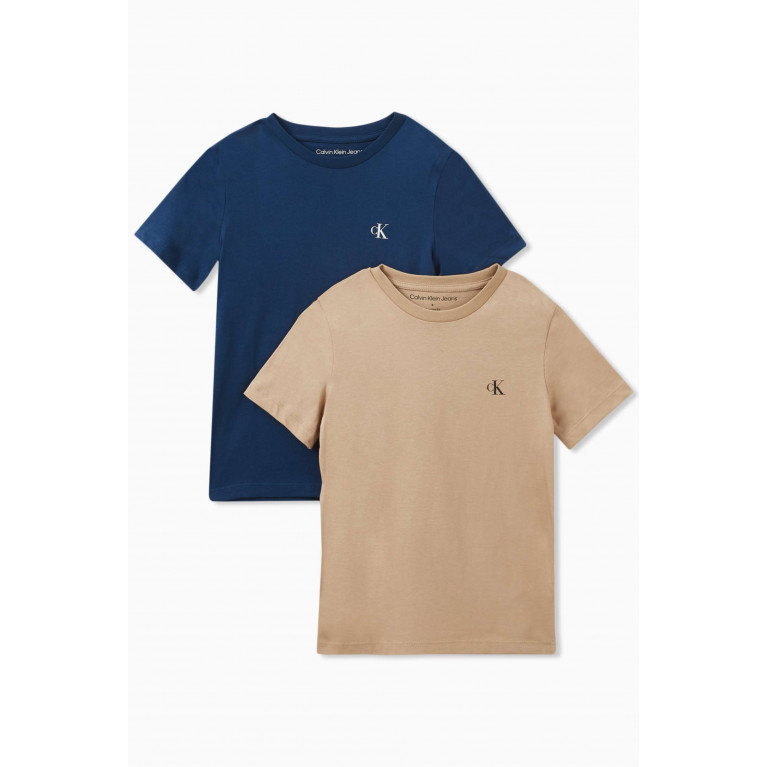 Calvin Klein - Monogram Logo T-shirt in Cotton, Set of 2 Blue