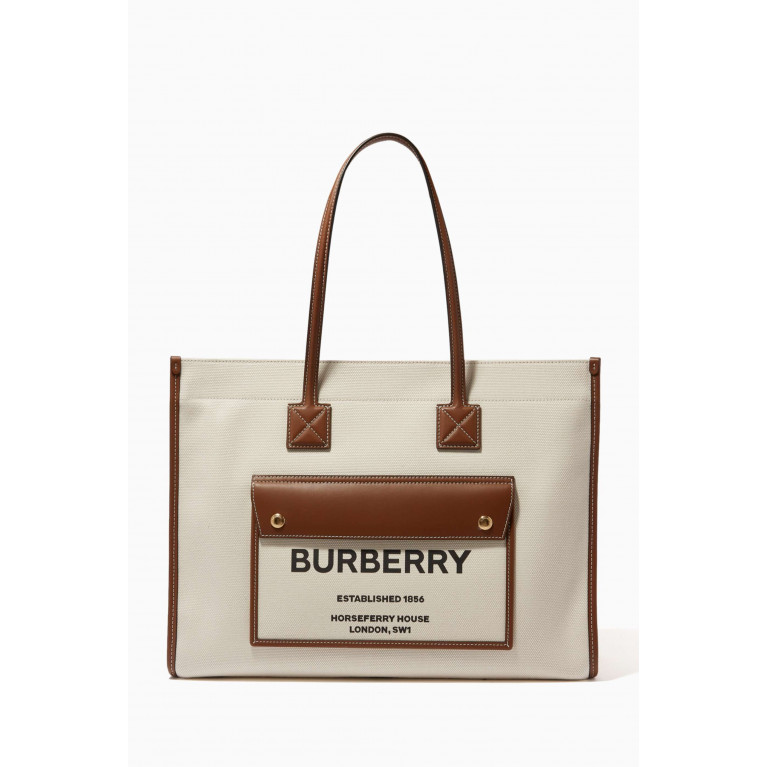 Burberry - Freya Medium Tote Bag in Canvas & Leather