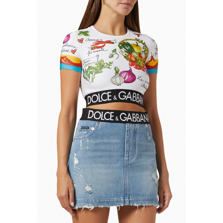 Dolce & Gabbana - Vegetable-print & Logo-tape Crop Top in Jersey