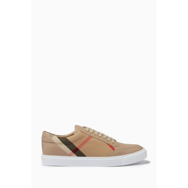 Burberry - Salmond Check Top Sneakers in Grainy Leather