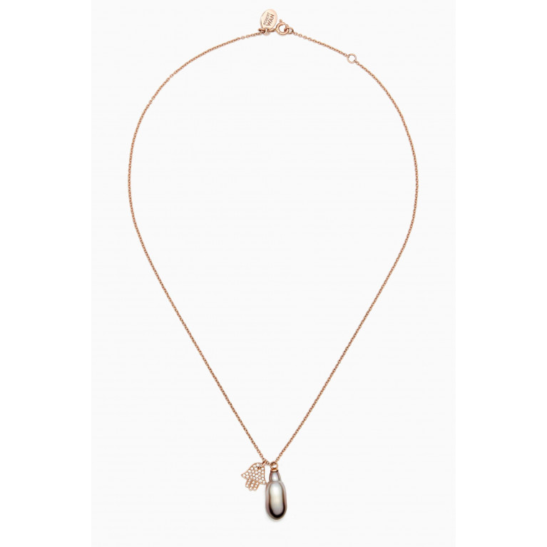 Robert Wan - Luna Pearl & Hamsa Diamond Necklace in 18k Rose Gold