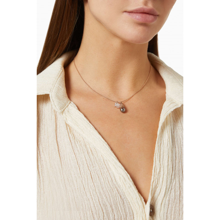 Robert Wan - Luna Pearl & Hamsa Diamond Necklace in 18k Rose Gold