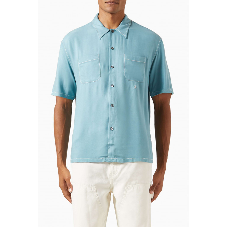 Stussy - Contrast Pick Stitched Shirt in Viscose Blue
