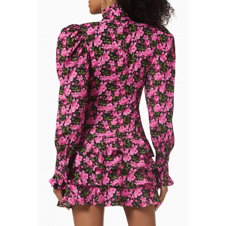 Mergim - Camellia Turtleneck Floral Mini Dress in Chiffon