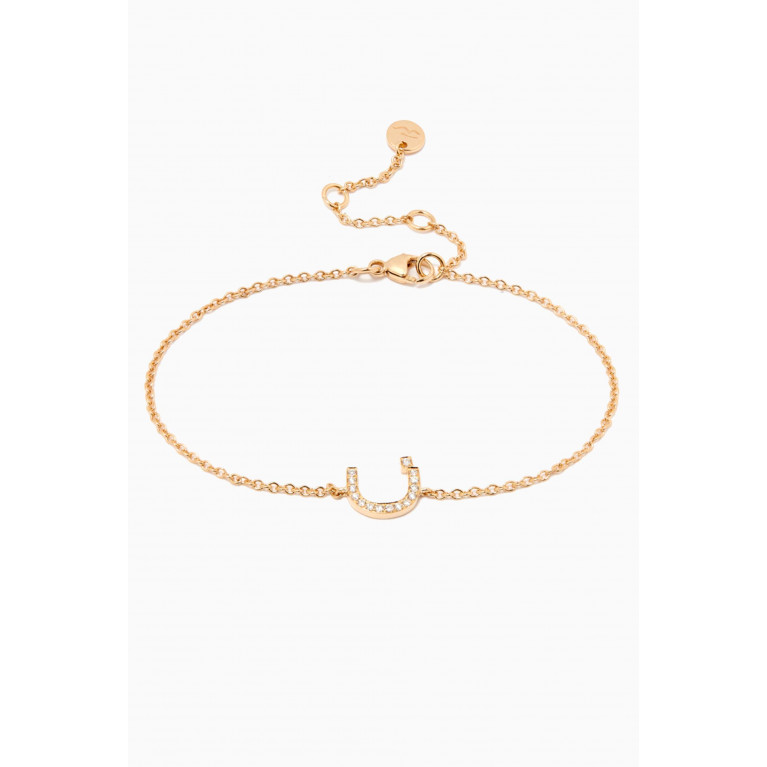 HIBA JABER - "N" Letter Diamond Bracelet in 18kt Yellow Gold