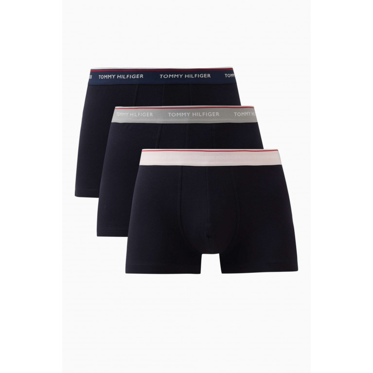 Tommy Hilfiger - Essentrial Logo Trunks in Cotton Stretch Jersey, Set of 3 Blue