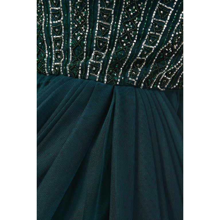 Raishma - Crystal Embellished Gown in Tulle Mesh Green