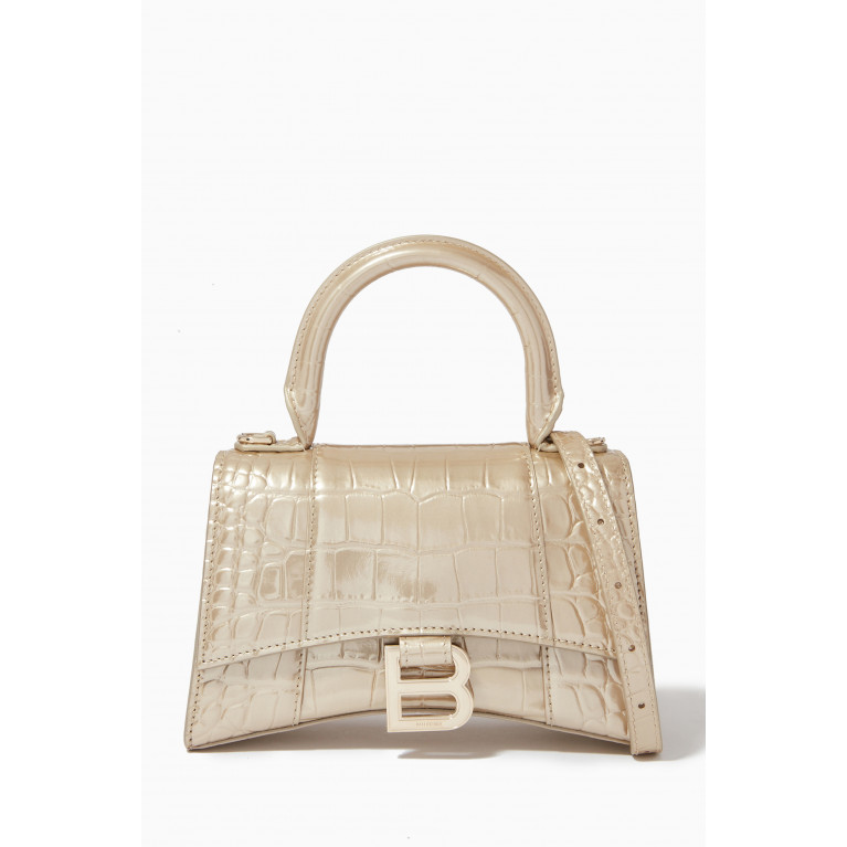 Balenciaga - Hourglass XS Top Handle Bag in Crocodile Embossed Calfskin