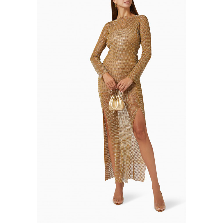 Santa Brands - Diamond Embellished Sheer Maxi Dress in Mesh Gold