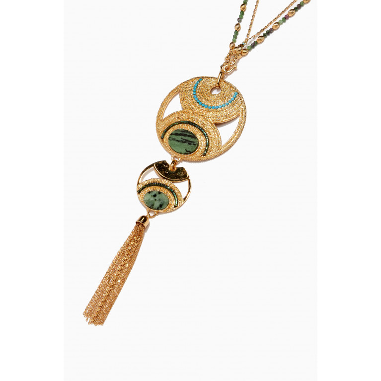 Satellite - Anyolite Hematite Necklace in 18kt Gold-plated Metal