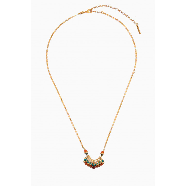 Satellite - Carnelian Chrysocolla Pendant Necklace in 18kt Gold-plated Metal