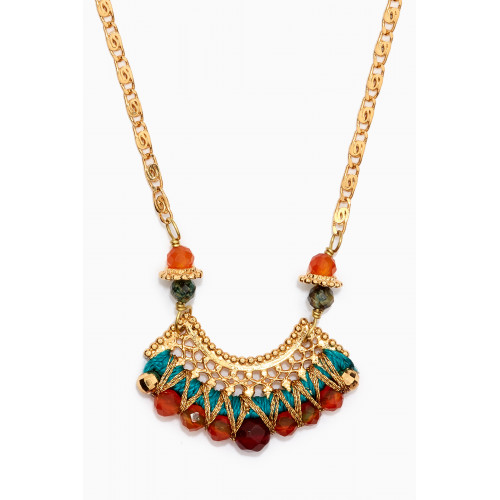 Satellite - Carnelian Chrysocolla Pendant Necklace in 18kt Gold-plated Metal