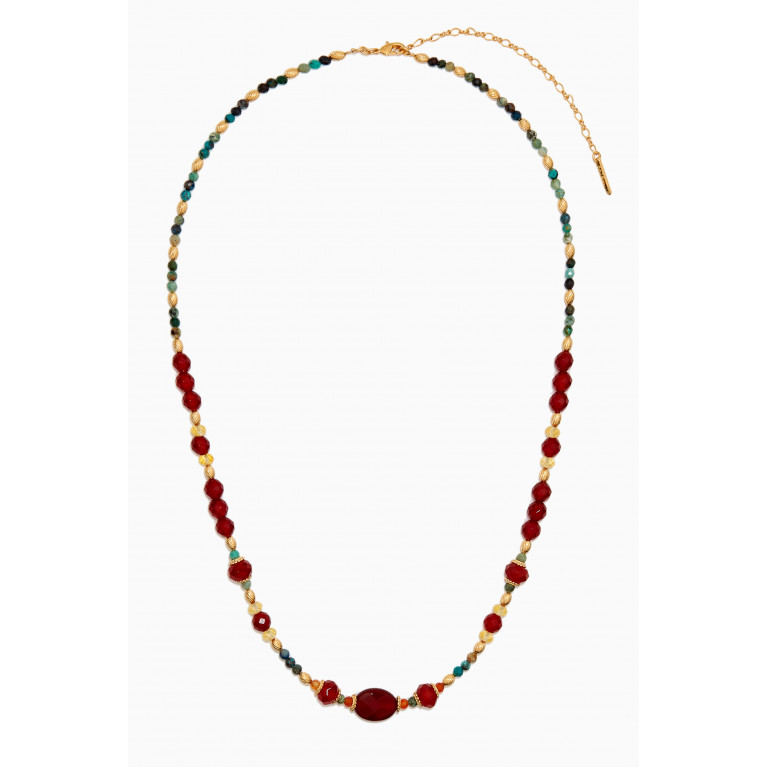 Carnelian Chrysocolla Citrine Bead Necklace in 18kt Gold-plated Metal