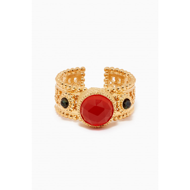 Carnelian Chrysocolla Ring in 18kt Gold-plated Metal