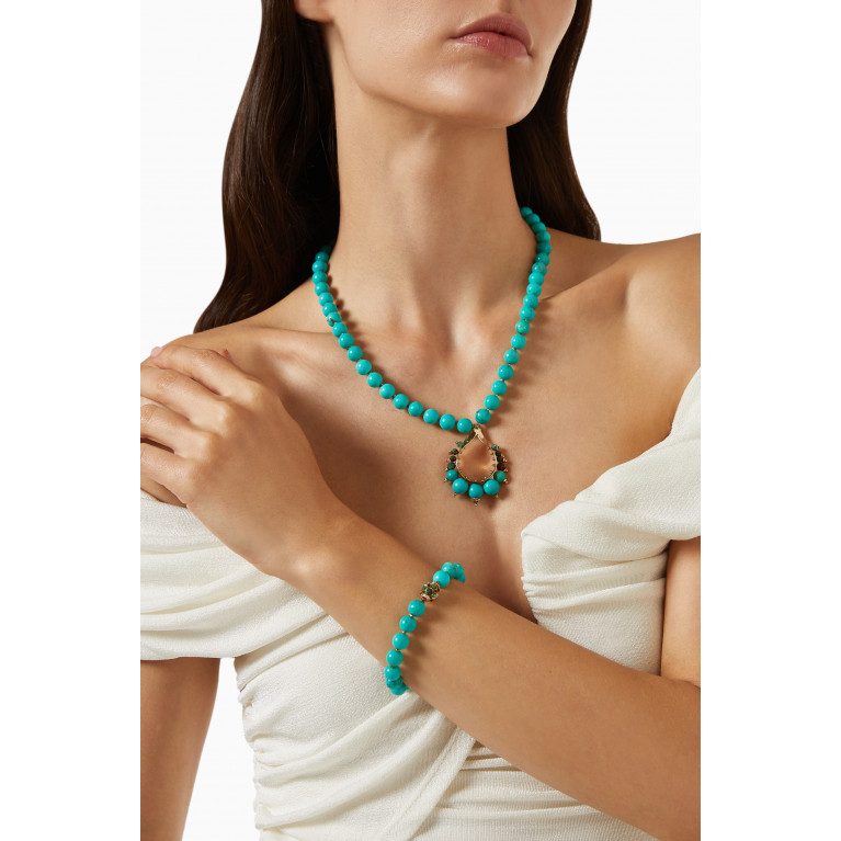 Satellite - Chrysocolla Howlite Bead Necklace in 14kt Gold-plated Metal