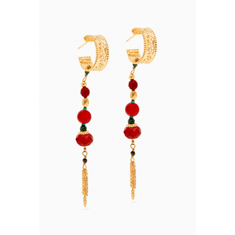 Carnelian Chrysocolla Earrings in 18kt Gold-plated Metal