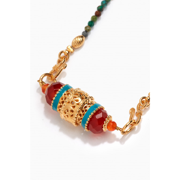 Satellite - Carnelian Chrysocolla Beaded Pendant Necklace in 18kt Gold-plated Metal