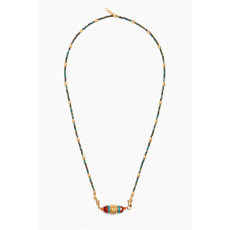 Satellite - Carnelian Chrysocolla Beaded Pendant Necklace in 18kt Gold-plated Metal