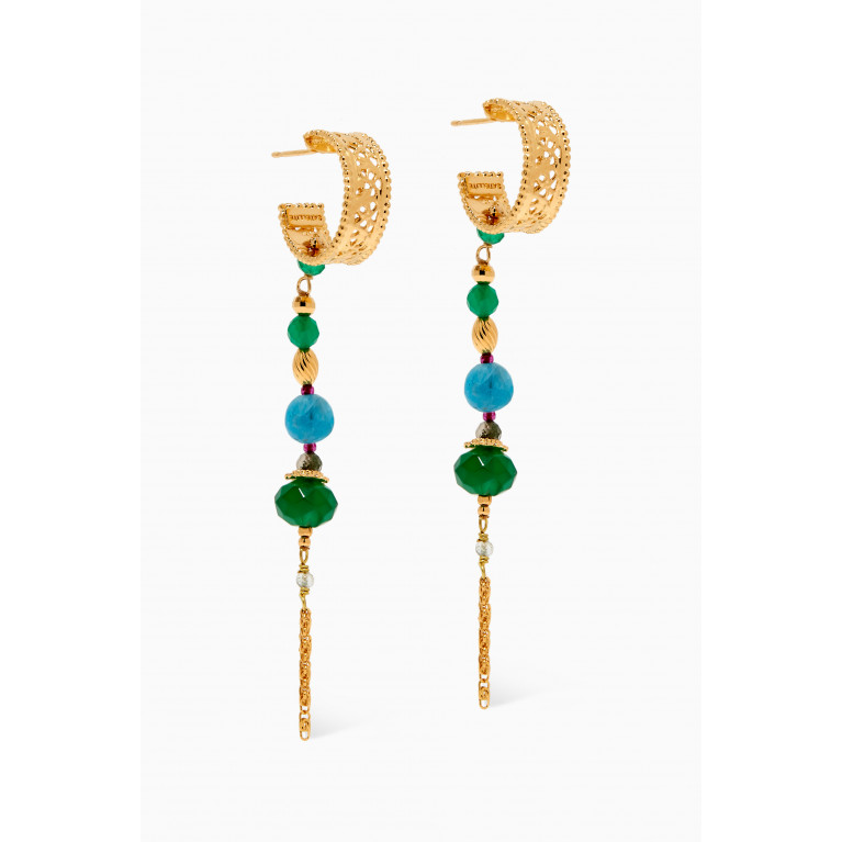 Satellite - Apatite Moss Agate Earrings in 18kt Gold-plated Metal