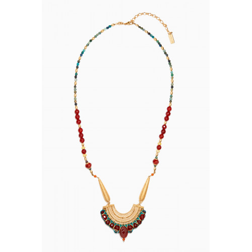 Satellite - Carnelian Chrysocolla Citrine Pendant Necklace in 18kt Gold-plated Metal