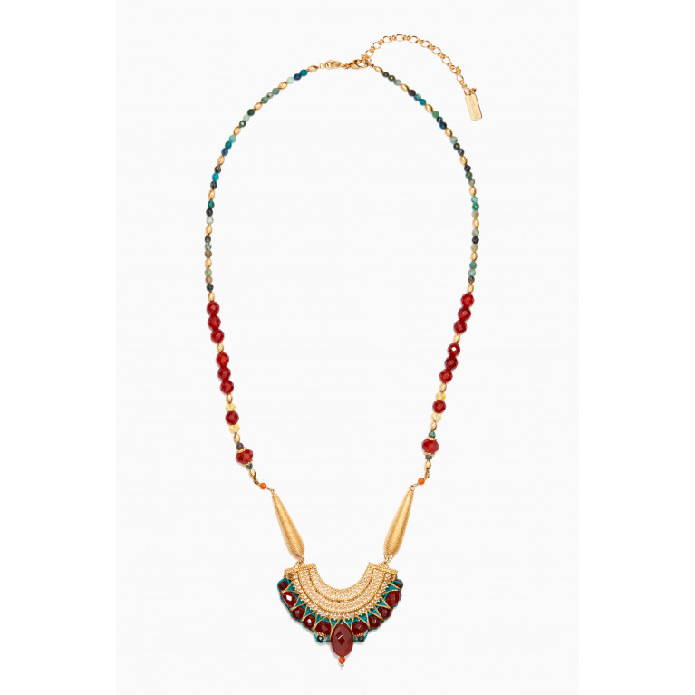 Satellite - Carnelian Chrysocolla Citrine Pendant Necklace in 18kt Gold-plated Metal