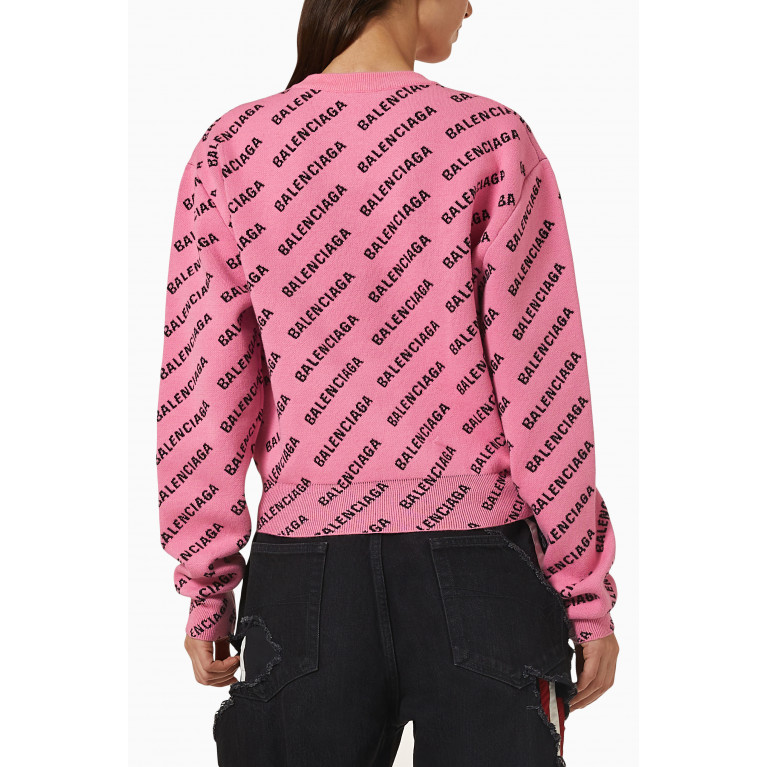 Balenciaga - Allover Logo Cropped Sweater in Cotton Wool Knit
