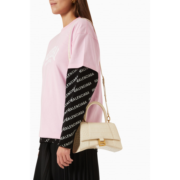 Balenciaga - Hourglass Small Top Handle Bag in Shiny Croc-embossed Calfskin