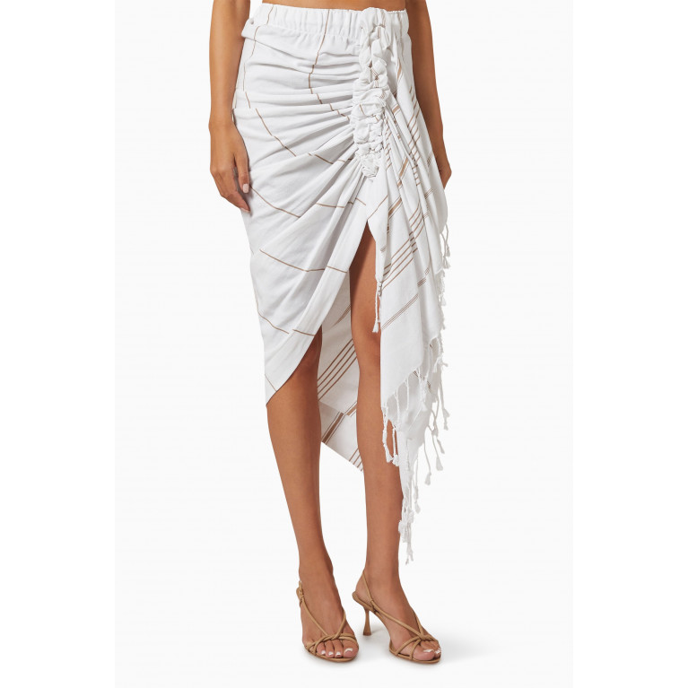 Just Bee Queen - Tulum Ruched Midi Skirt in Organic Cotton Neutral