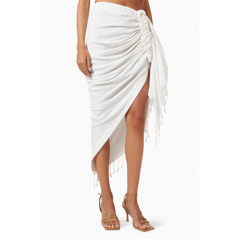 Just Bee Queen - Tulum Ruched Midi Skirt in Organic Cotton White