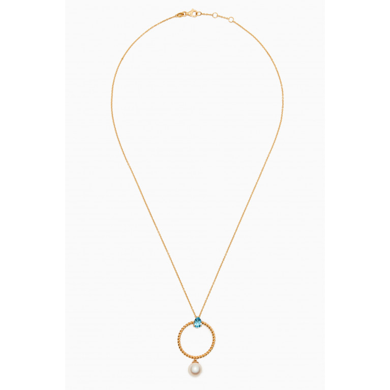 Damas - Kiku Freshwater Pearl & Blue Topaz Necklace in 18kt Yellow Gold