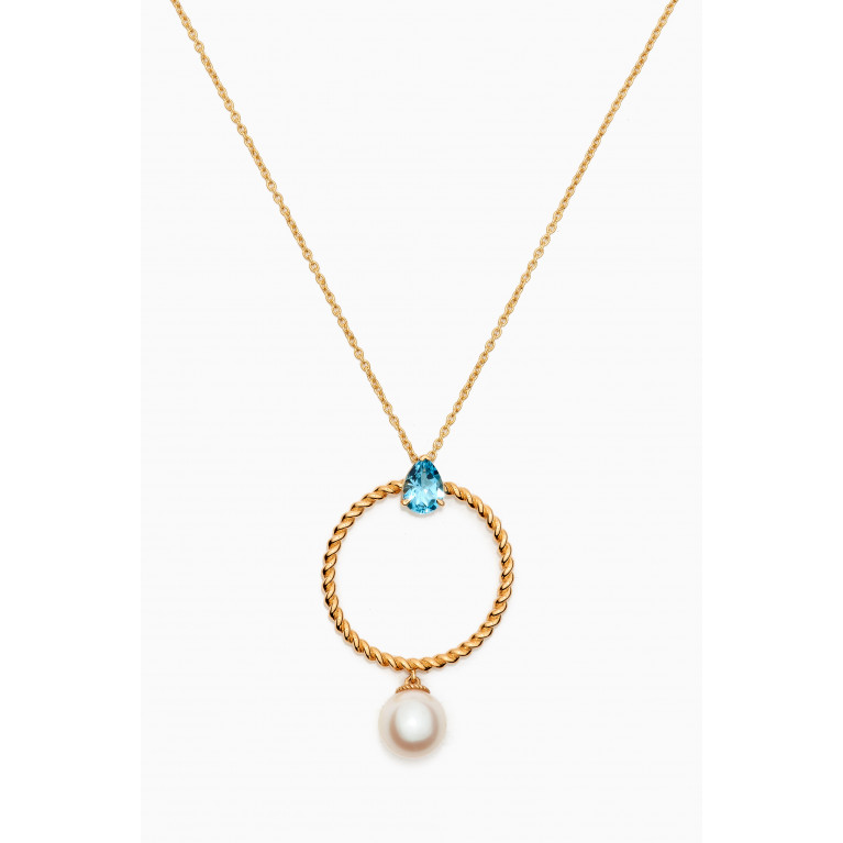 Damas - Kiku Freshwater Pearl & Blue Topaz Necklace in 18kt Yellow Gold