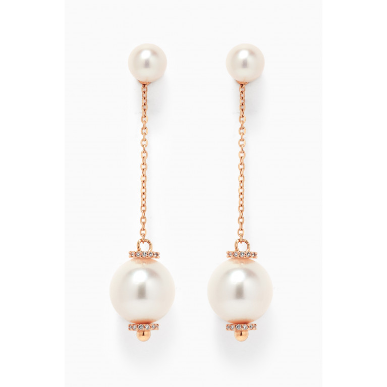 Damas - Kiku Freshwater Pearl & Diamond Earrings in 18kt Rose Gold Rose Gold