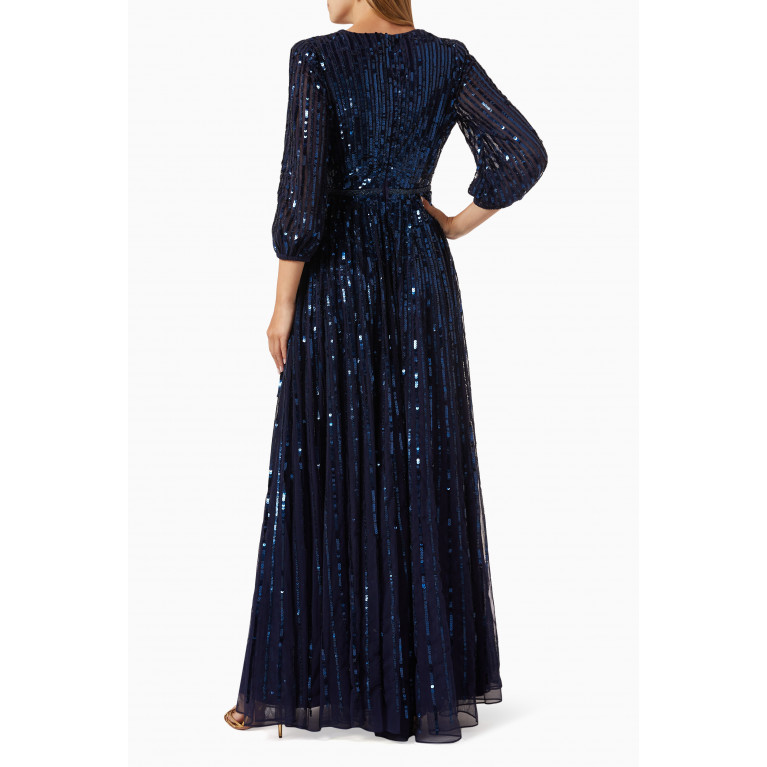 Mac Duggal - Sequin-embellished Maxi Gown Blue