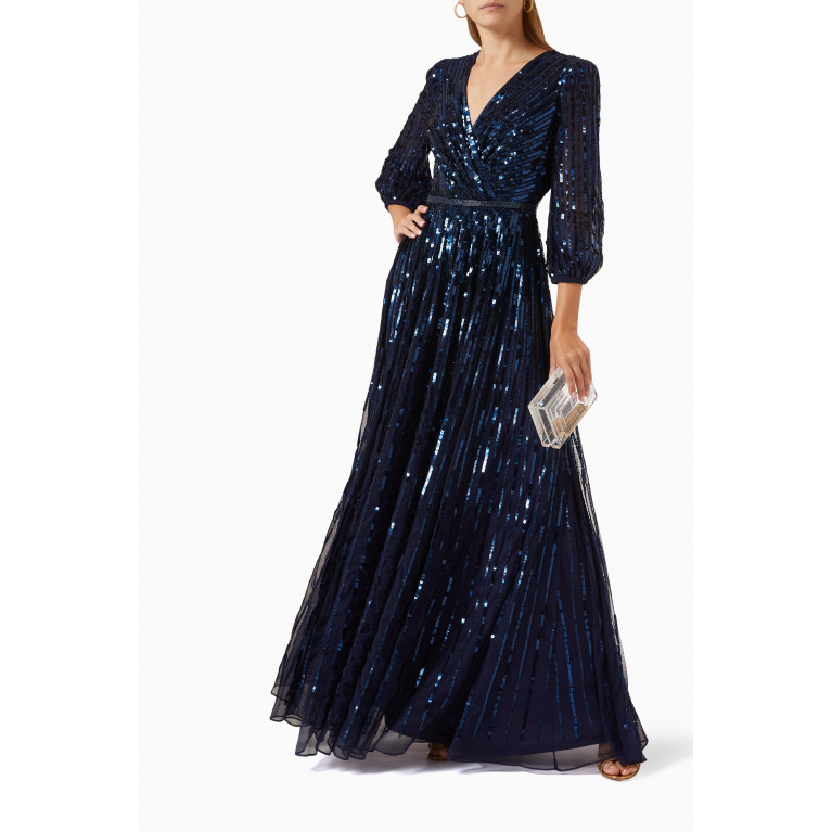 Mac Duggal - Sequin-embellished Maxi Gown Blue