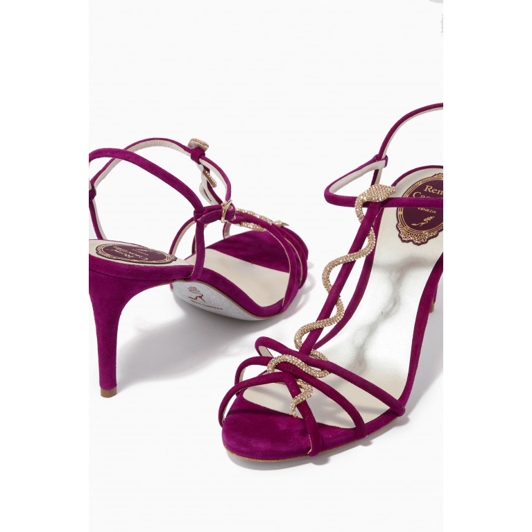 René Caovilla - Embellished Crystal Snake Heel Sandals in Suede