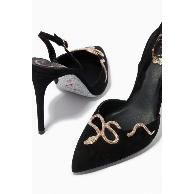 René Caovilla - Snake Embellished Slingback Heel Sandals in Suede