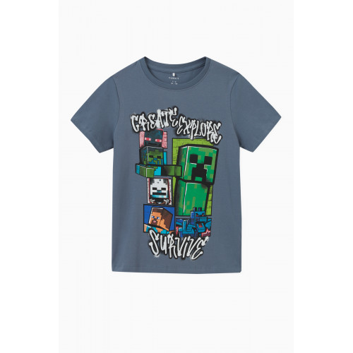 Name It - Minecraft Print T-shirt in Organic Cotton Blue