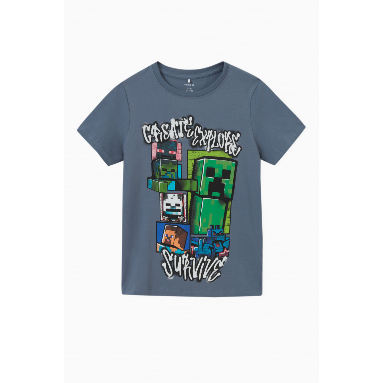 Name It - Minecraft Print T-shirt in Organic Cotton Blue