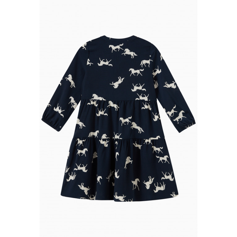 Name It - Horse Print Dress in Cotton Blue