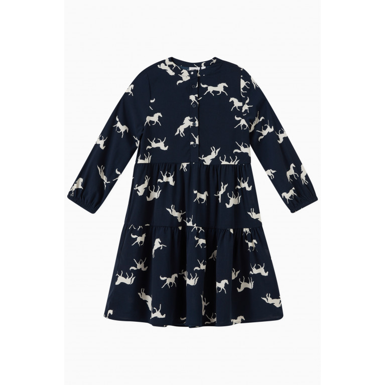 Name It - Horse Print Dress in Cotton Blue