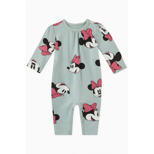 Name It - Minnie Mouse Print Romper in Organic Cotton Green