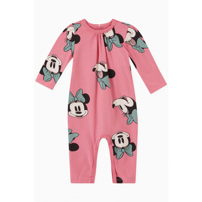 Name It - Minnie Mouse Print Romper in Organic Cotton Pink